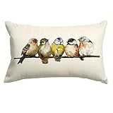RABUSOFA Watercolor Birds Pillows Decorative Throw Pillows 12x20,Hand-Painted Oil Painting Rustic Bi