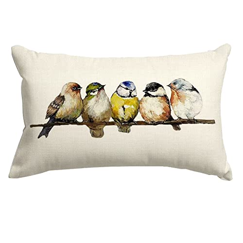 Rabusofa Watercolor Birds Pillows Decorative Throw Pillows 12X20,Hand-Painted Oil Painting Rustic Birds Lumbar Pillow Cases,Cute Colorful Spring Decorations For Home Couch Sofa Outdoor #TOP22