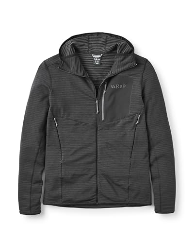 Rab Men's Ascendor Light Hoody - Fleece Hooded Full-Zip Jacket for Climbing, Skiing, & Mountaineering - Black - Large
