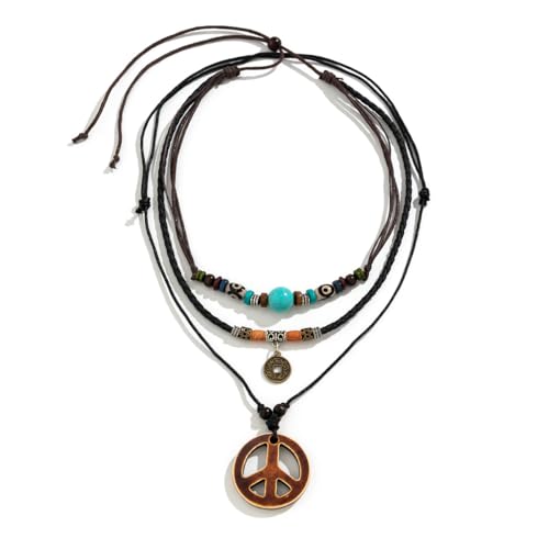 ZZQPSD Peace Sign Pendant Necklace Layered Puka Shell Turquoise Boho