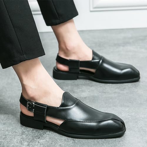 Mens Glossy Leather Low Heel Sandals Fashion Comfortable Non-Slip Closed Toe with Adjust Buckle Strap Flat Oxford Shoes Summer Breathable BusinessLightweight Loafers2