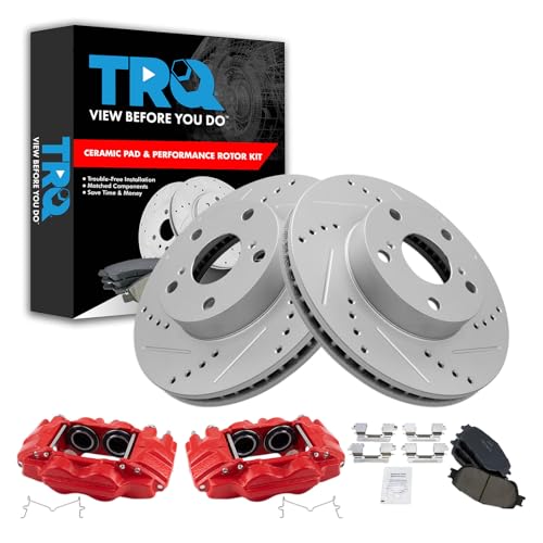 Image of TRQ Performance Front Brake Pad and Rotor Set Ceramic Slotted Drilled