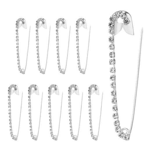 10 Pzs Imperdibles de Diamantes de Imitación, Imperdibles de Plata para Mujer Imperdibles de Costura de Moda Imperdibles Prácticos para Hilvanar Acolchados para Faldas, Bufandas y Suéteres