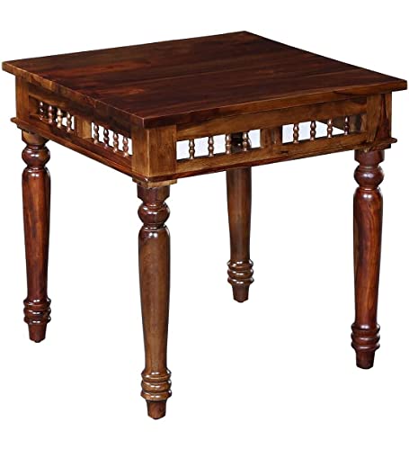 Image of BN Furniture Solid Sheesham Wood 4 Seater Dining Table Set | Dark Walnut Finish | Handcrafted Wooden Square Dining Table with Cushioned Chairs for Home & Apartment
