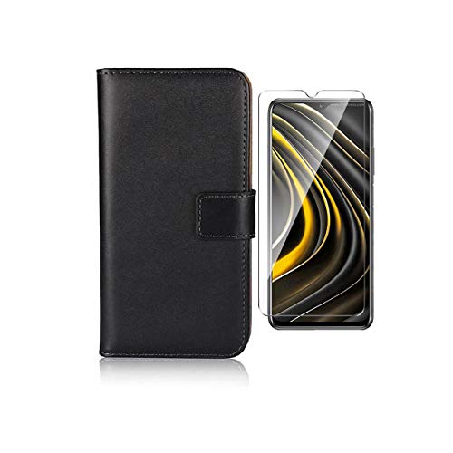 QFSM Negro Flip Case + Cristal Templado Pantalla Funda para Umidigi Bison Funda de Cuero Protector Bookstyle Purse Wallet Shell with HD Película Protectora Cristal Cover