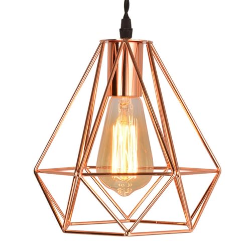 Lustre cage E27 avec abat-jour dôme métallique pour éclairage de style rustique
