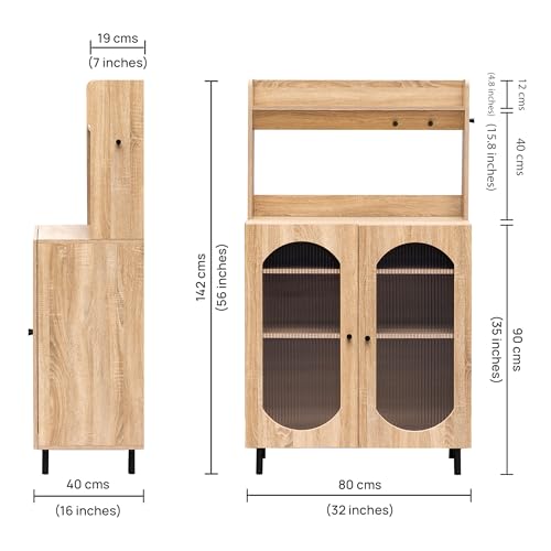 Image of Rocco Stellar Bookshelf with Upper Shelf, Auto LED Lights & Acrylic Doors | Engineered Wood Bookcase | Adjustable Shelves, Scratch-Resistant | Living Room, Library & Office (Oak, Medium Size)