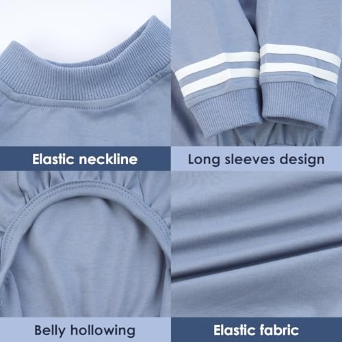 Katzinst Hunde Body,Hundekleidung Kleine Hunde,Kragen und Bündchen aus Rippstrick, Weich Atmungsaktiv Warmer Hundepyjama für Alle Jahreszeiten,Weißer Hundebody mit Doppelten Streifen,Haze-Blau M