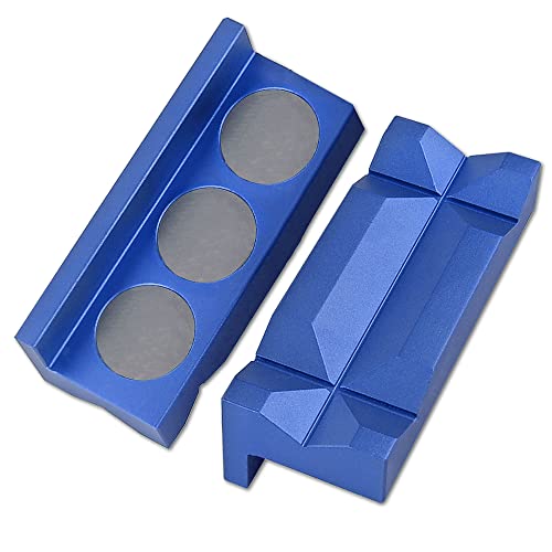 BARTOO Aluminum 4 Vise Jaws Pads, Magnetic Reversible Pipe Vise, AN Fitting Vice Jaw Covers, Professional Grade Multi-Purpose Vise Jaw Protective Inserts for Any Metal Bench Vice (4, Blue)