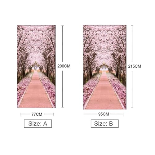 Rénover une porte abîmée avec le sticker mural chemin de cerisier rose