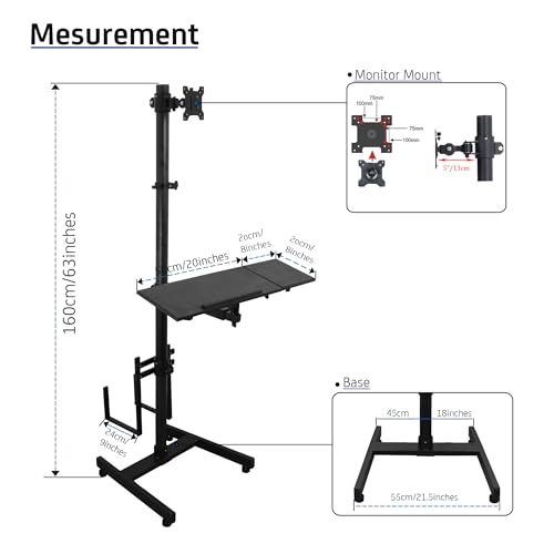 Image of Isomars Computer Standing Desktop Workstation with Monitor Mount Adjustable Height with Keyboard & Mouse Tray Space for CPU Holder, Sit Stand Table Comes with Wheels for Easy to Move.