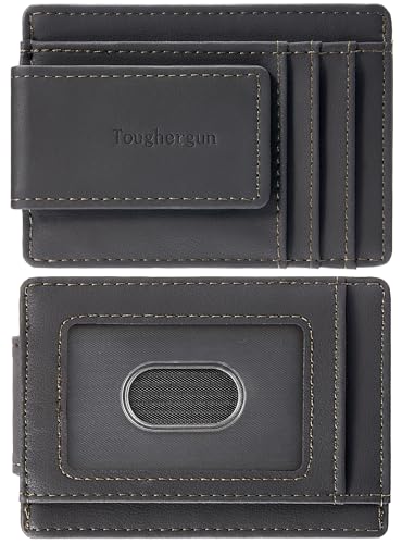 Toughergun Slim Wallet for Men RFID Blocking Money Clip, Minimalist Front Pocket Credit Card Holder, Magnetic Thin Mens Wallets with ID Window(Steel Grey)