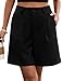 PASUDA Bermuda Shorts Damen Lässig Elastische Hohe Taille Sommer Kurze Hose Einfarbig Weite Bein Kurze Hosen Casual Business Arbeitshose Cargohose mit Taschen Gürtelschlaufen (Schwarz, L)
