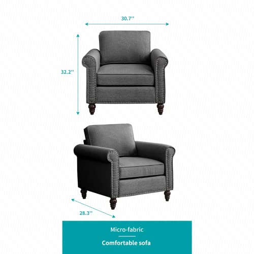 Cecer Single Sofa Chair Upholstered Living Room Sofa Set, Linen Fabric Sectional Sofa Couch With Nailhead Trim, Furniture Sets Including Single Sofa Chair For Apartment/Living Room (Dark Grey) #TOP1