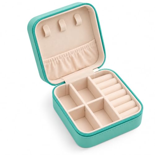 Image of Travel Jewellery Organizer Box for Women & Girls | Compact Jewellery Storage Case with Compartments for Rings, Earrings, Necklace & Accessories | Portable Jewellery Box for Travel (Blue)