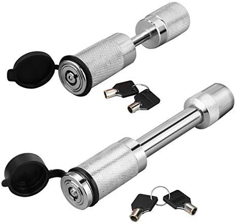 VETOMILE 5/8'' Hitch Pin and 1/4'' Trailer Coupler Lock Set Chrome-Plated Hardened Steel Lock Set, Plum Blossom Lock Core and Rubber Caps for Tow Locking Weather Guard Protection