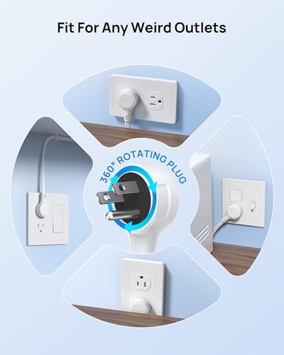 Protector de sobretensiones TROND con enchufe rotativo 360°, regleta blanca con 4 puertos USB y 5 tomacorrientes AC, cable de extensión plano de 3 pies para casa y oficina miniatura 5
