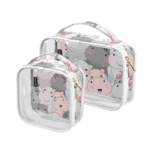 SUABO Cute Baby Hippo Toiletry Bag, 2 Pack Clear Makeup Bags with Handle Large Opening, Clear Toiletry Bags Fit Carry-on Travel Essential