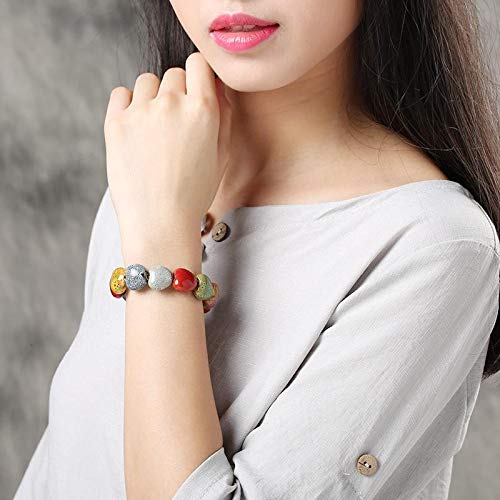Love Heart Ceramic Bracelet, Flower-Glazed Beaded Bracelet,Elastic Handmade Simple Ethnic Style Hand Chain for Women, Suit for woman over 18 year old-1PCS - Colorful4
