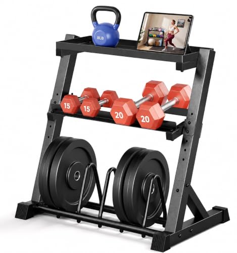 Image of YOLEO Dumbbell Rack, Adjustable & Compact Weight Rack for Dumbbell, Kettlebell, Barbell, Heavy Duty Weight Storage Organizer, Space-Saving Dumbbell Storage Stand Holder for Home Gym - 1100LBS Capacity (Rack Only)