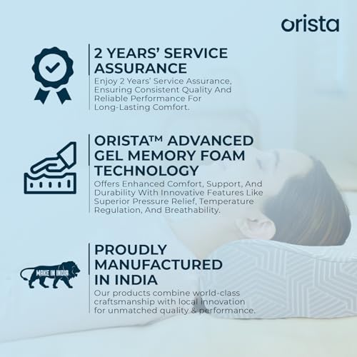 Image of Orista Advance Gel Blended Contour Memory Foam Pillow | 2 Year Warranty |Orthopedic Neck & Shoulder Support Pillow for Sleeping | Improves Posture & Spinal Alignment | 19 x 11 x 3.5 Inch | Set of 2