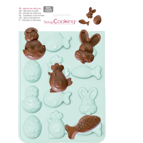 ScrapCooking - Moule Silicone Chocolats de Pâques - 12 Formes Animaux de Pâques : Lapin, Poule, Poisson pour Chocolats & Gâteaux - Ustensile Pâtisserie - Fritures -...