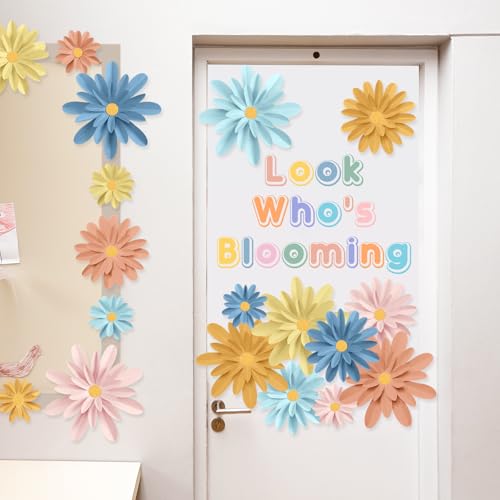 Image of MotiMind 18 Pcs Paper Flowers Decorations for Wall DIY Flower Bulletin Board 3D Paper Floral Backdrop Decoration Photo Backdrop Classroom Back to School Birthday Party(Macaron Color,6 inch 8 inch 10 inch)