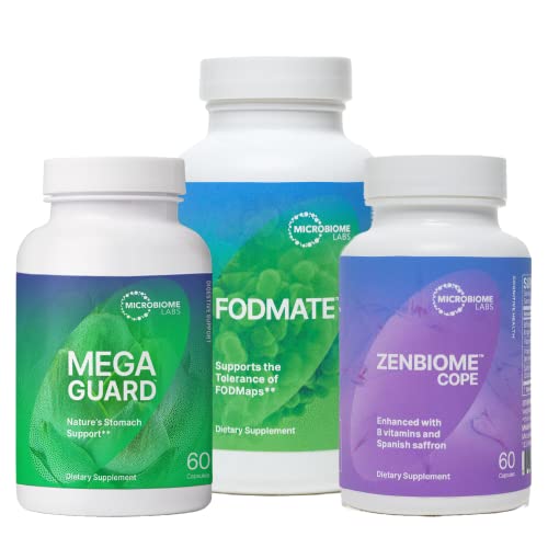 Microbiome Labs 'Digest And Rest' Bundle - Megaguard (60 Capsules) Fodmate (120 Capsules) Zenbiome Cope (60 Capsules) 3 Product Probiotics + Enzymes Supplement Set - #TOP12