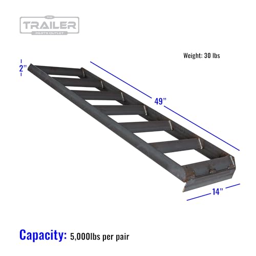 The Trailer Parts Outlet - Unpainted 49\" x 14\" Steel Loading Ramps (5,000 lb Capacity) 2\" Angle Iron Uprights - Pair (2)