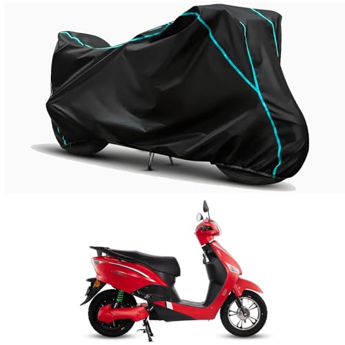 Image of Waterproof Bike Body Cover Compatible for | Hero Electric Optima CX | Taffeta Fabric, Sky Piping Design, Bottom Elastic Fit | Dustproof, Sun UV & Rain Protection for All Weather.