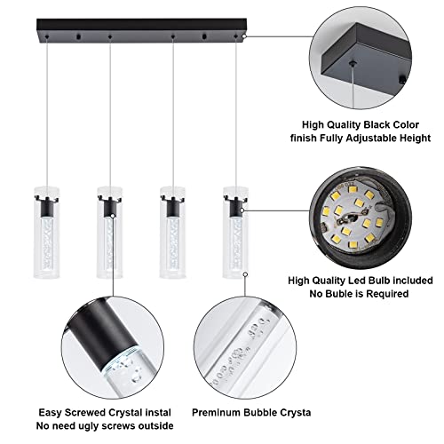 Image of Pendant Light fixtures,Integrated 4-Light Pendant Lights Black Finish