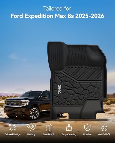 Image of 3W Floor Mats for 2025 2026 Ford Expedition Max Bench Seating 8 Seats, All Weather for 2025 2026 Ford Expedition Max (Not fit 7 Seats) Floor Mats Cargo Mat (Only MAX)
