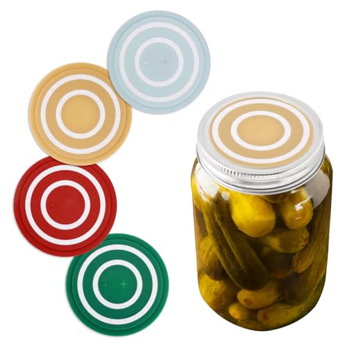 Fukaisu 4pcs Airlock Fermentation Lids for Wide Mouth Mason Jars, Silicone Self-Burping jar Fermenting Tops Lids Waterless Fermenter Caps Supplies for Sauerkraut Pickles & Kimchi