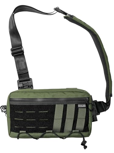 TACTICAL_GEEK Cache L3 EDC Leichter Sling Bag Chest Crossbody Bag, Nylon Umhängetasche, Bauchtasche Schultertasche Brusttasche mit Verstellbarer Schultergurt für Reise Schule Wandern, Grün