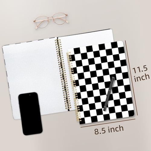 Image of Cute Spiral Notebook 8.5 x 11 Graph Paper Journal A4, Black Plaid