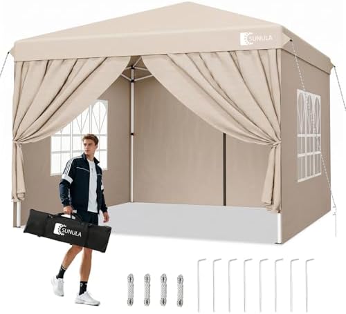 Sunula Pop Up Pavillon Faltpavillon 3x3 Wasserdicht mit 4 Seitenwänden | Stahlgestell mit 210D Oxford-Gewebe, Wasserdicht, UV-Schutz 50+, leicht & kompakt in der Tragetasche für un