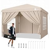 Sunula Pavillon 3x3 Wasserdicht Stabil Winterfest mit 4 Seitenwänden, Faltpavillon 3x3m mit Verdickten Röhren, Partyzelt Gartenpavillon Faltzelt, (Khaki, 3x3 Mit Seitenwänden)
