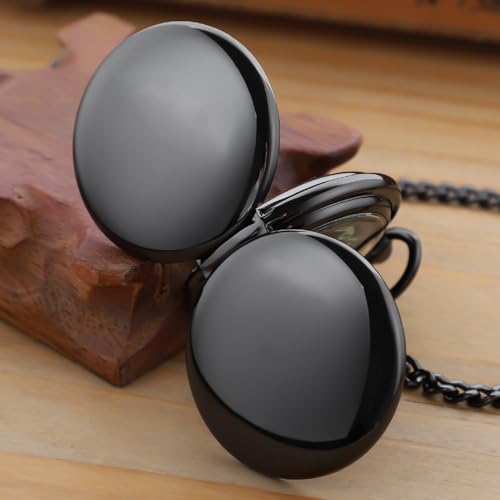 Image of Men's Mechanical Pocket Watch Black Rudder Pattern Double Open Hollow Roman Numerals Pocket Watch
