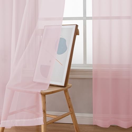 Image of OWENIE Sheer Curtains 54 Inch Length 2 Panels Set, Blush Sheer Curtain for Living Room, Soft Airy Window Treatments for Bedroom, Fimly Voile Sheer Curtains & Drapes, 2 Pcs 84 Width 54 Long