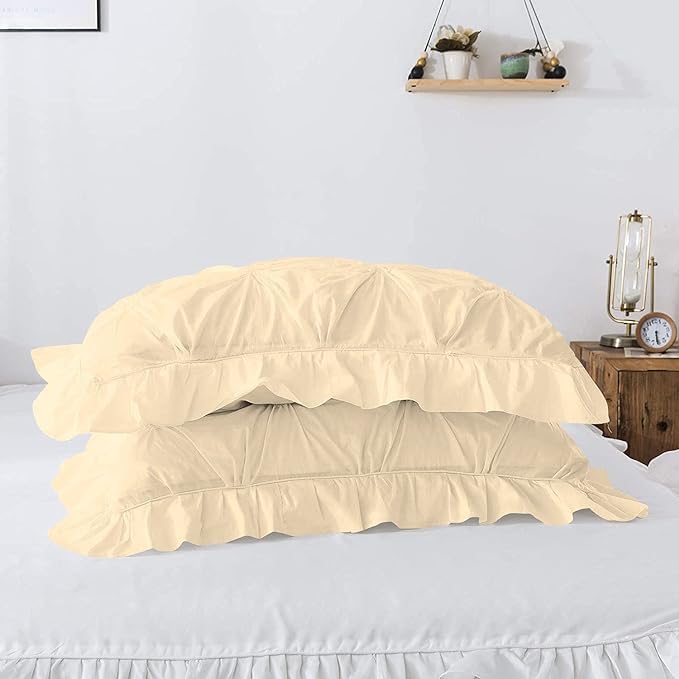 Twin-XL Size - Ivory 3 PC Pinch Pleated Ruffle Comforter Set with 4 Corner Ties 100% Cotton 500 GSM Fill Power All Season Soft Exquisitely Beautiful 1 Comforter + 2 PillowShams