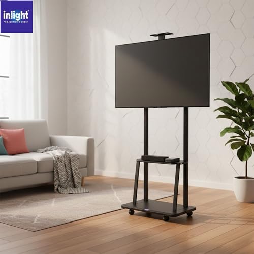 Image of Inlight Rolling /Mobile TV Cart with Wheels for 32-65 Inch LCD LED 4K Flat Screen TVs, TV Floor Stand with Shelf Holds Up to 70 Kgs | Adjustable Height Trolley Max VESA 610 x 410 mm