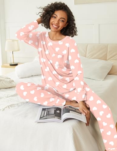 Image of Ekouaer 2 Pack Womens Pajama Sets Long Sleeve Lounge Sets Soft Pj Sleepwear Loungewear