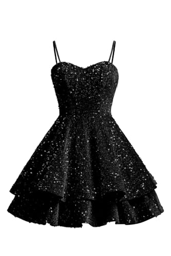 black short puffy prom dresses Short Black Sparkly Puffy Sleeve Dress