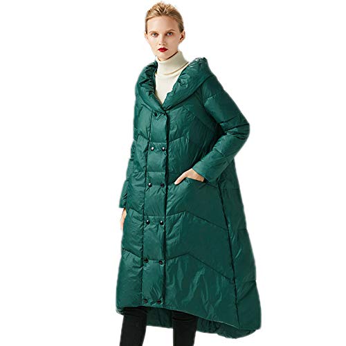 LABYSJ Women's Long Down Jacket, Loose Large Swing Cape Type Thick Down Jacket Female Over The Knee Long Windproof Anti-Static White Duck Down Jacket,Green,L