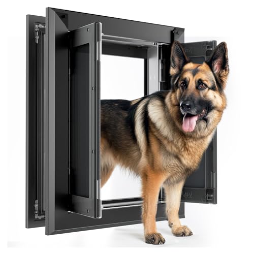 PATAPLUS Große Hundetür aus Aluminium für Außentür, starke doppelte Magnetklappen, robuste Hunde für große und mittelgroße Hunde bis zu 54 kg (groß, schwarz)
