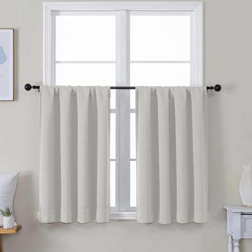Image of Simplebrand Ava Natural Short 36 Inches Blackout Curtain 2 Panels Set, Half Window Rod Pocket Privacy Curtain Tiers for Kitchen, Curtains Blackout for Bathroom Shades, W40 x L36 Inch, Natural