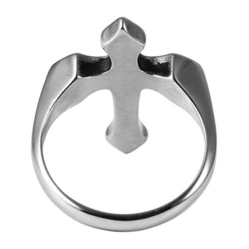 HZMAN Cross Rings For Men Simple Modern Christian Stainless Steel Ring (Silver, 6)