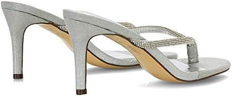 ESSEX GLAM Womens Stiletto Heel Sandals Ladies Silver Diamante Toe Post Thong Slip On Flip Flop Mule Shoes 5 B(M) US | Image 2