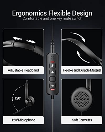 image for FEABASK USB Headset with Microphone for PC Laptop - Wired Computer Hea