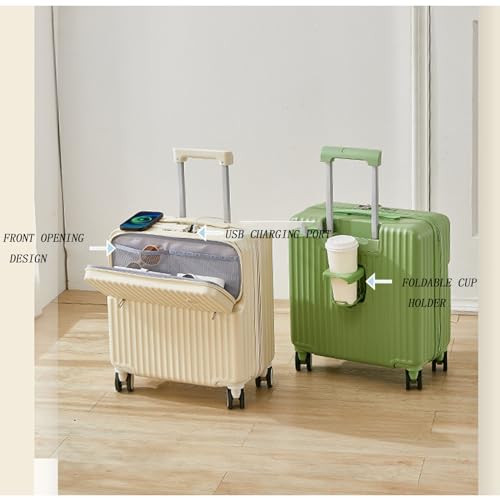 Lightweight Universal Wheel Suitcase, Charging Port Multifunctional Cup Holder for Business Trips and Travel, 20 inches, Cheese Yellow (Pearl White 20 inches)4